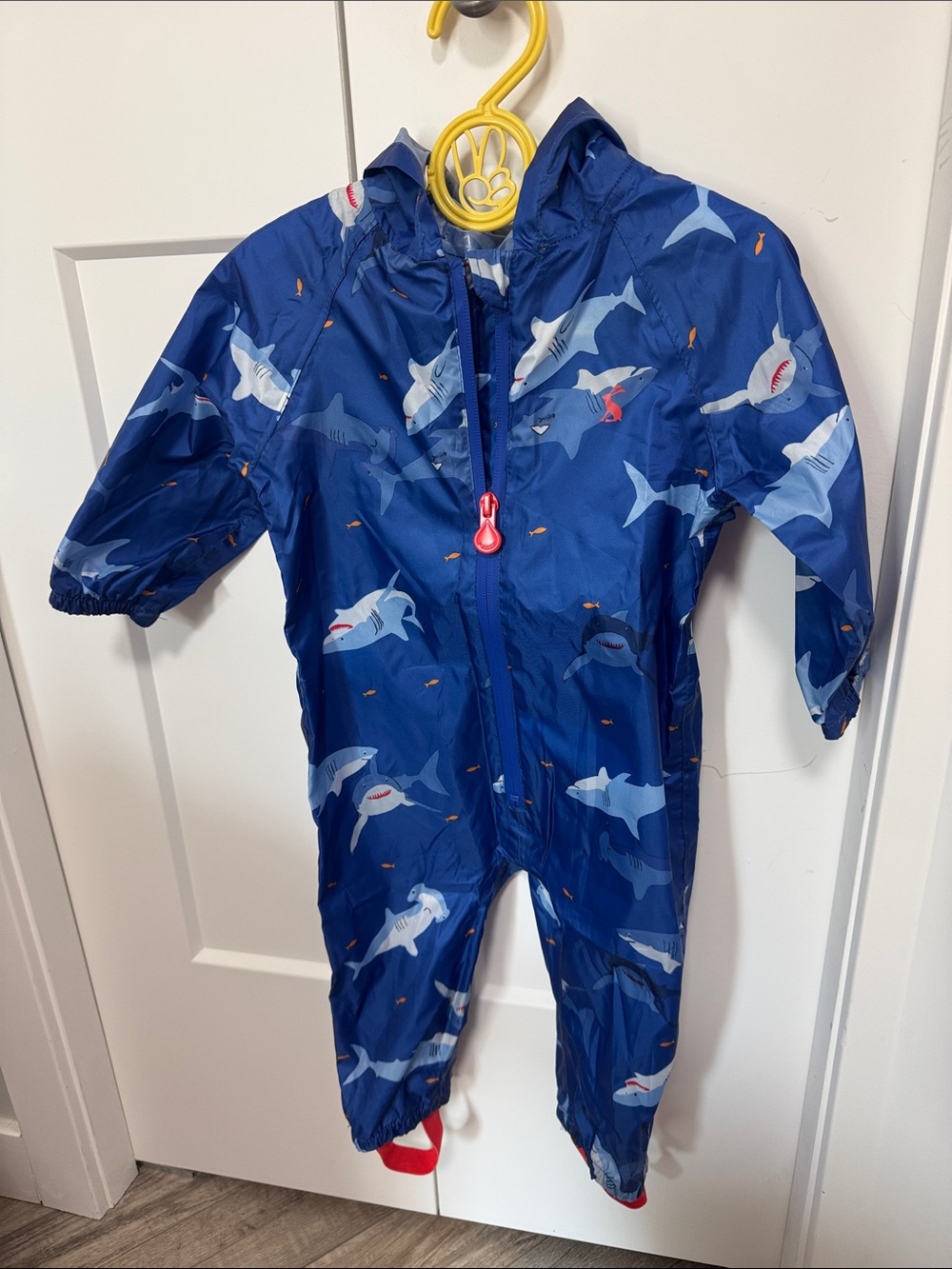 Joules Navy Shark-Print Kids One-Piece Rain Suit